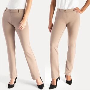 Betabrand classic bootcut yoga dress pants khaki twill, pull on, petite small